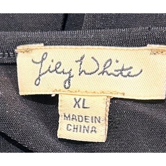 Lily White Black V-Neck w Metal Bar Side Ruched Cap Sleeve Slinky Blouse - Picture 5 of 5